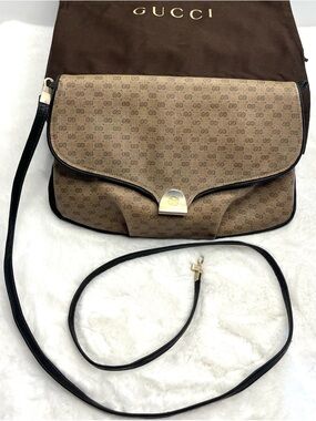 GUCCI Vintage Convertible Crossbody & Clutch Black & Tan Micro GG